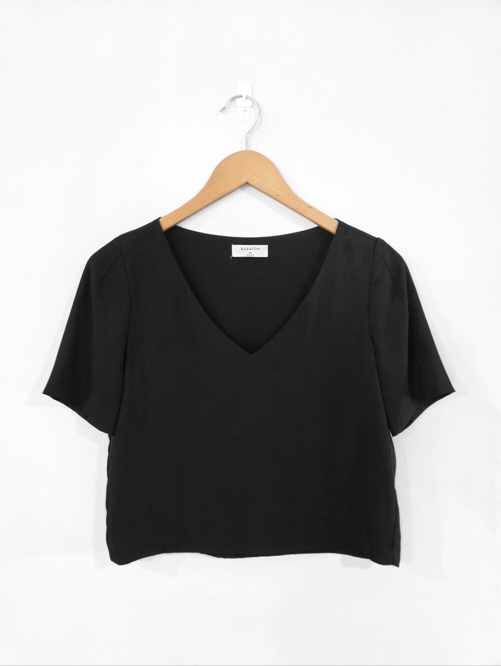 BABATON Black Short Sleeve V Neck Randy Blouse Shirt